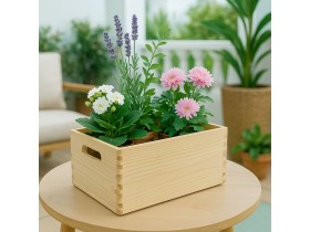 Caja cesta de madera pino 30x20x14,5 cm. c/asas Ref.DRSN130