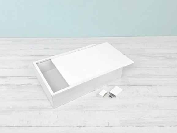 Pack Caja para fotógrafos Blanca + PenDrive Ref.Pack1454DBCH11