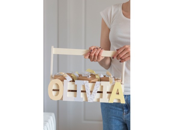 Caja Cesta de madera 36,5x18x25 cm. c/asa alta Ref.PCR4