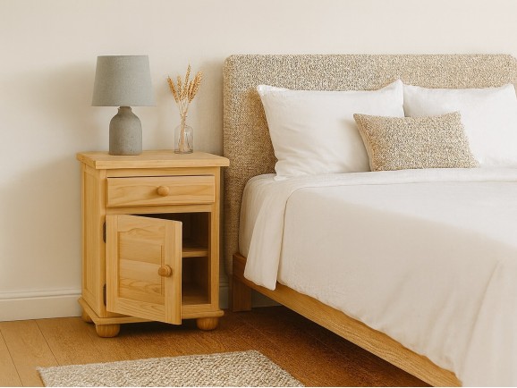 Rustic bedside table with door and drawer Ref.2253