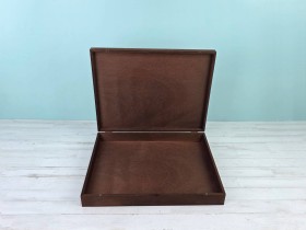 Aged wooden box 44.5x34.5x7 cm. with hinge and magnetic clasp