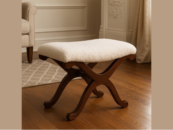 Walnut color varnished wooden footstool Ref. 26321