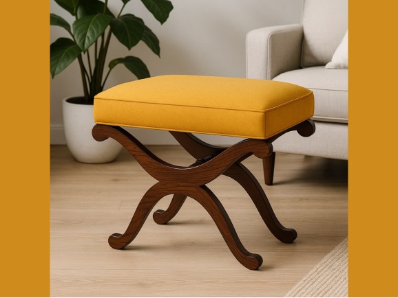 Walnut color varnished wooden footstool Ref. 26321