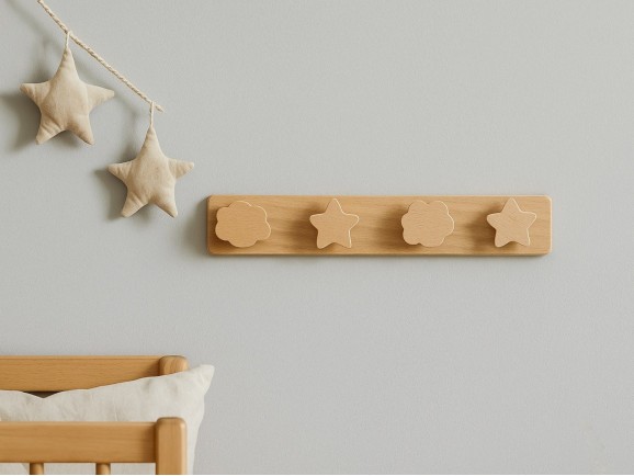 Natural wall coat rack 4 Combined hangers Ref.855C