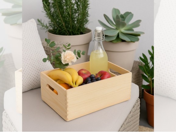 Caja cesta de madera pino 30x20x14,5 cm. c/asas Ref.DRSN130