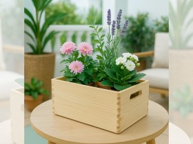 Pine wood basket box 30x20x14.5 cm. with handles Ref.DRSN130