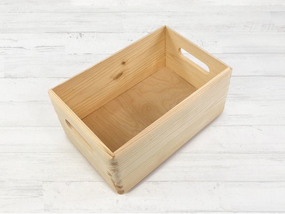 Caja cesta de madera pino 30x20x14,5 cm. c/asas Ref.DRSN130