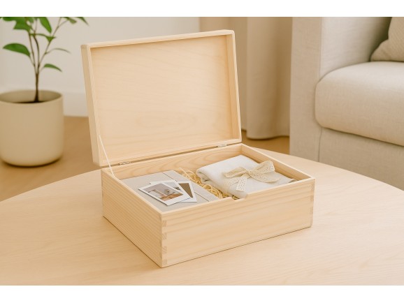 Pine wood box 40x30x13 cm. with hinge Ref. DRSD140B