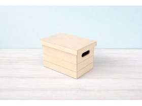 Caja de madera rayada 21,5x15,5x14,5 cm. c/asas y tapa Ref.AW24931