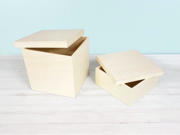 Caja de madera Cuadrada 25x25 cm. c/tapa 2 medidas Ref.P00C25