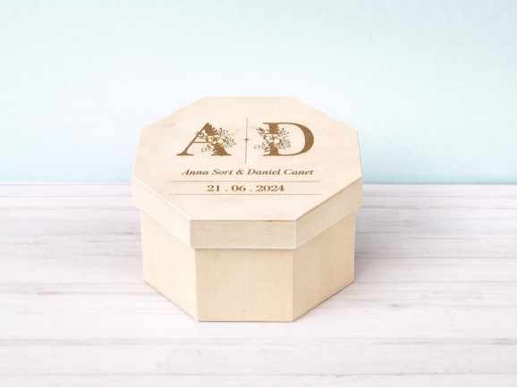 Caja de madera Octogonal 17x17x11 cm. c/tapa Ref.P53C10E