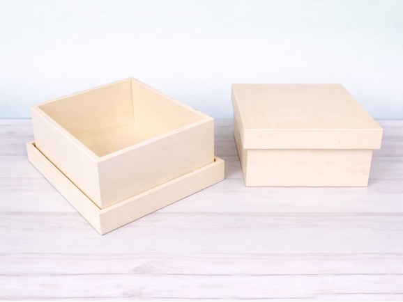 Caja de madera Cuadrada 20x20x10 cm. c/tapa Ref.P00C20