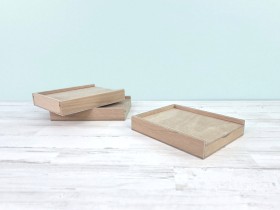 Caja de madera 18,5x14,5x3 cm. c/tapa corredera Ref.PC02A