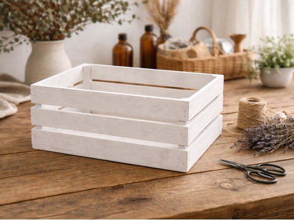 White Fruit Box 50x30x25 cm. 3 slats Ref.D2017