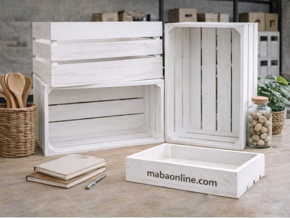 White Fruit Box 50x30x25 cm. 3 slats Ref.D2017