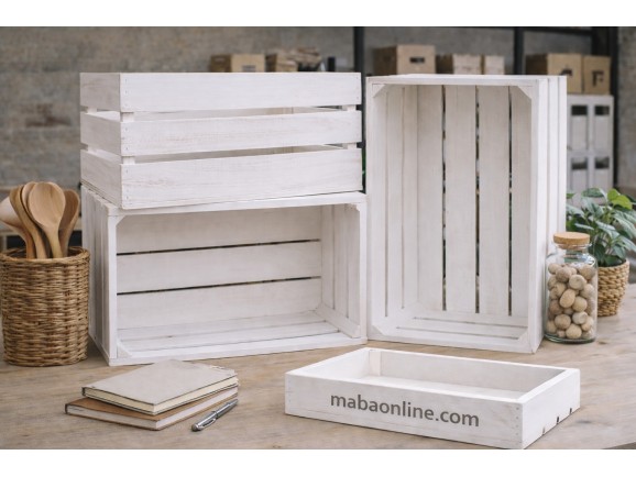 White Fruit Box 50x30x25 cm. 3 slats Ref.D2017