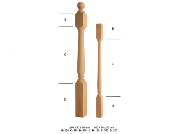 Balaustre y Pilarote de madera Lisos Ref.ST200