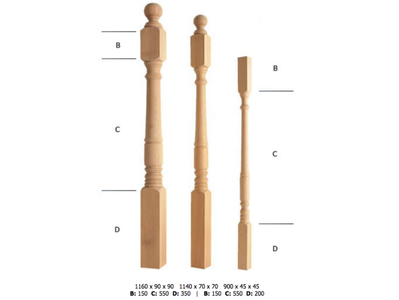 Turned wooden balusters and pillars Ref.ST201