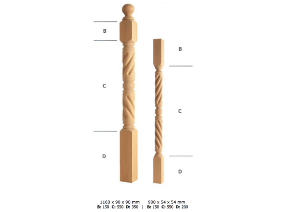 Balaustre y Pilarote de madera Salomónico Aros Ref.ST202