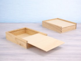 Pine wood box 20x15x3.5 cm. with sliding sid Ref.PC6P7B