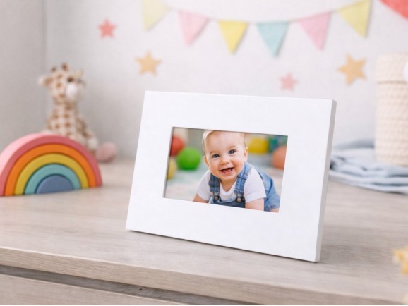 White wooden photo frame for 10x15 cm photos with glass. Ref.PM4P