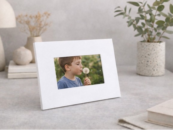 White wooden photo frame for 10x15 cm photos with glass. Ref.PM4P
