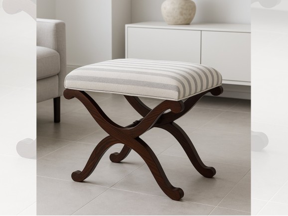 Walnut color varnished wooden footstool Ref. 26321