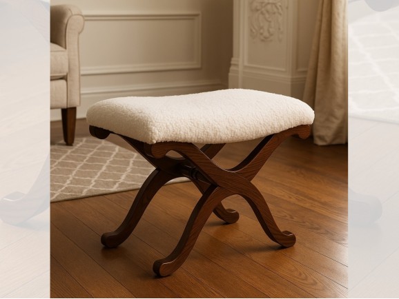 Walnut color varnished wooden footstool Ref. 26321