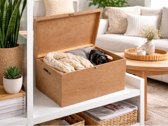 Caja de madera Grande 39x29x24 cm. con asas Ref.P50C52