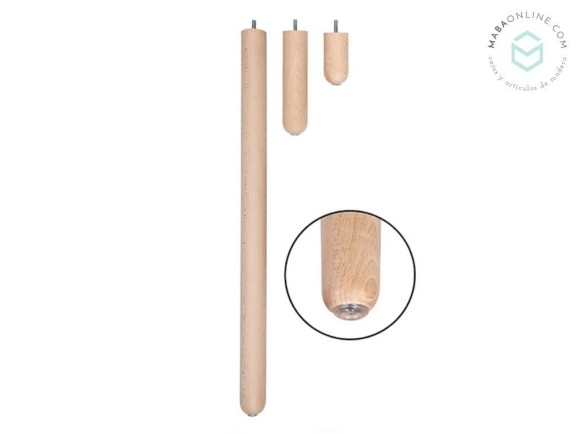 Pata de madera cilíndrica c/taco antideslizante transparente 3 medidas Ref.ST148