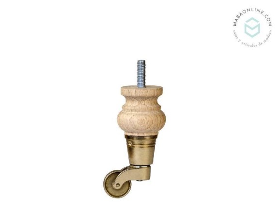 Turned wooden leg L12 cm. with metal wheel Ref.ST271