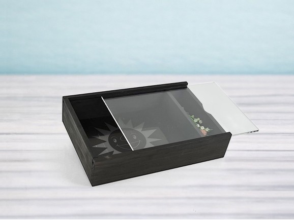 Caja de madera Negra para fotógrafos c/tapa metacrilato Ref.P1454DNM