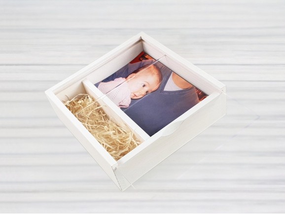 Caja de madera Blanca para fotos 10x15 c/tapa metacrilato Ref.P00CF13B1M