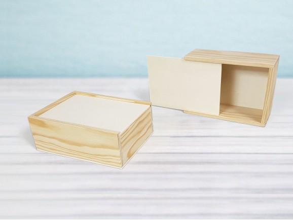 Caja de madera pino 18x12,5x6,5 c/tapa corredera  Ref.PF1015