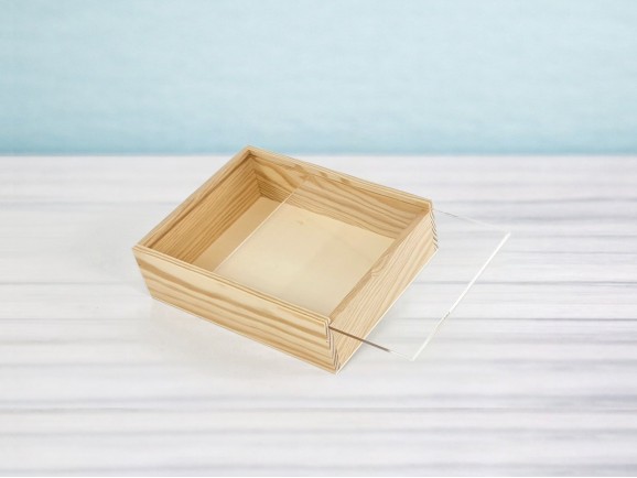 Caja de madera pino 18x12,5x6,5 c/tapa Metacrilato Ref.PF1015M