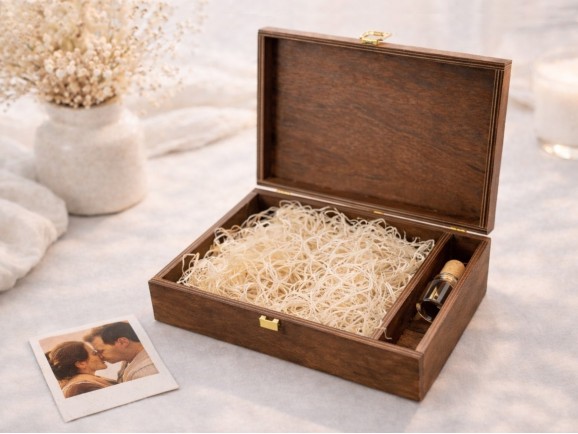 Aged wooden box 27x19x6 cm. with hinge, clasp and partition Ref.P1454C6FT