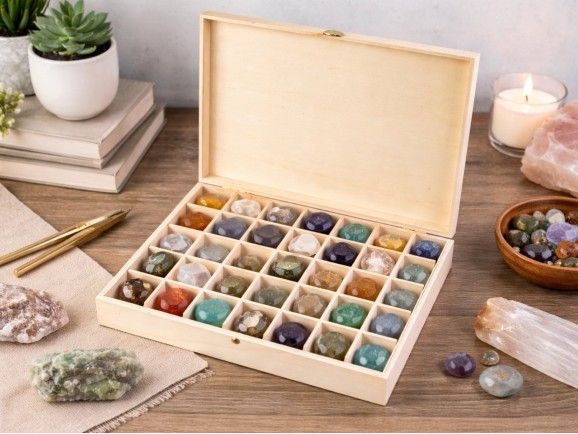 Wooden box 40x33x6 cm. with 36 interior divisions Ref.1557