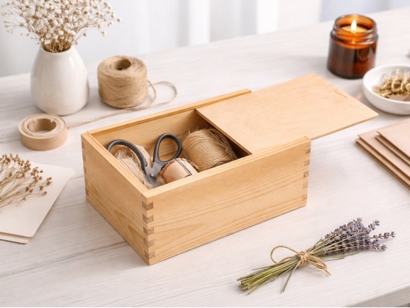 Caja de madera pino 24x15x11 cm. c/tapa corredera Ref.DRPZ310