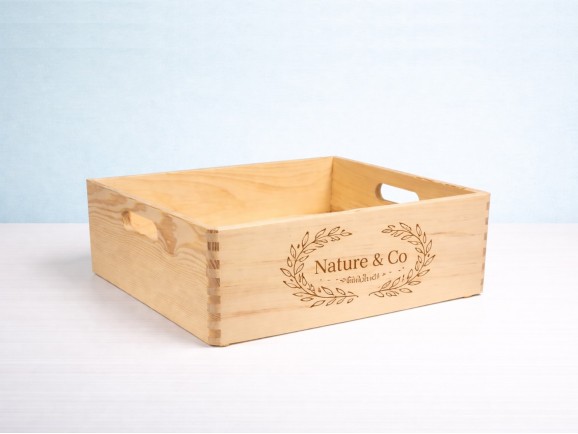 Pine wood basket box 40x30x14 cm. with handles Ref.DRSN140N