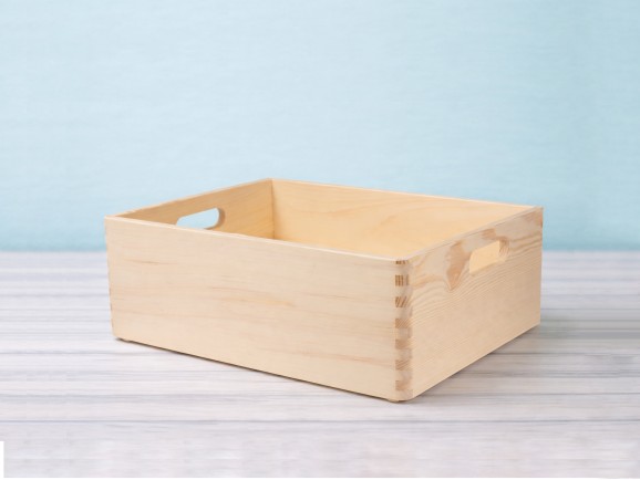 Caja cesta de madera pino 40x30x14 cm. c/asas Ref.DRSN140N