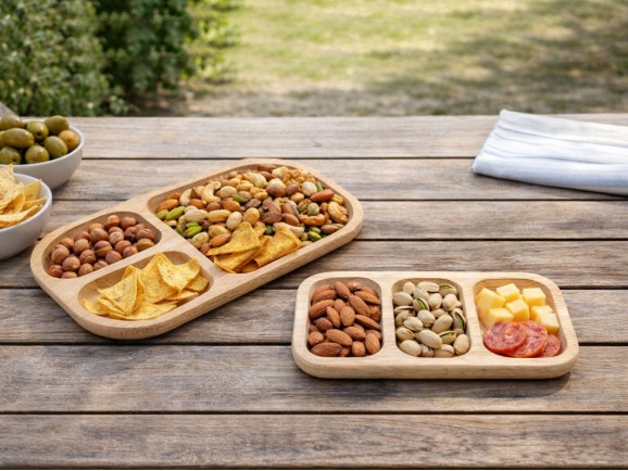 Wooden plates, 3 compartments, 2 models, Ref.DRKC51