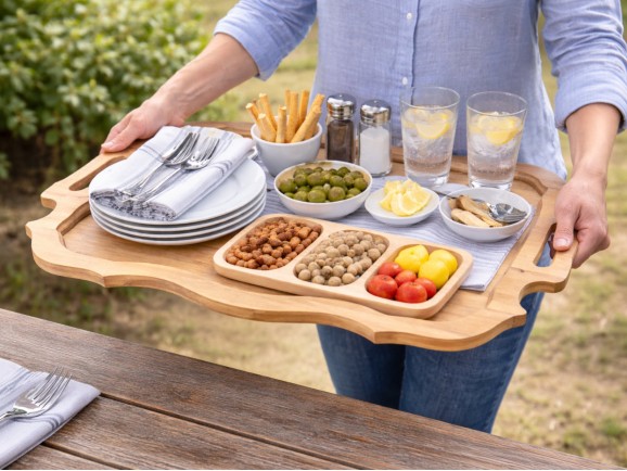 Large wooden tray with waves Ref.MO7314