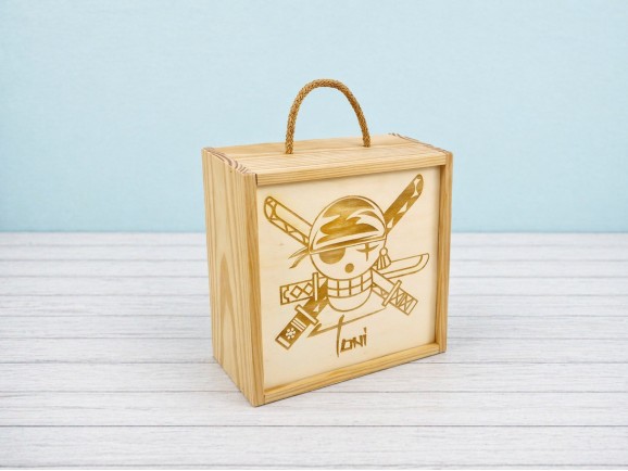 Pine wood box 22x22x12 cm. with frame sliding cover Ref.99