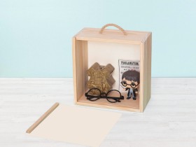 Pine wood box 22x22x12 cm. with frame sliding cover Ref.99