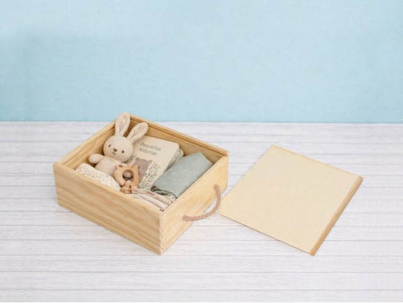 Pine wood box 22x22x12 cm. with frame sliding cover Ref.99