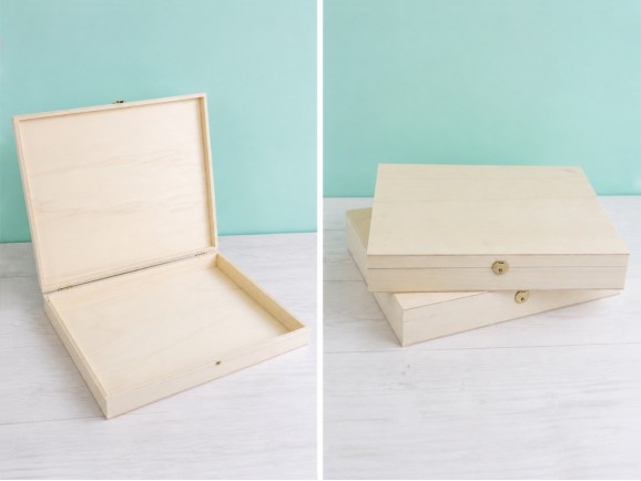 Wooden box 40x33x6 cm. with hinge and clasp Ref.P00C36D