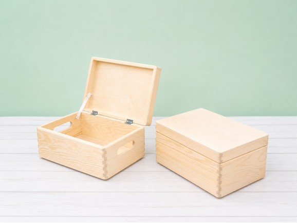 Caja de madera pino 30x20x14 cm. c/bisagras Ref.DRSD130