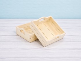 Square wooden basket box with handles 16.5x16.5x6.5 cm. Ref.AW8781