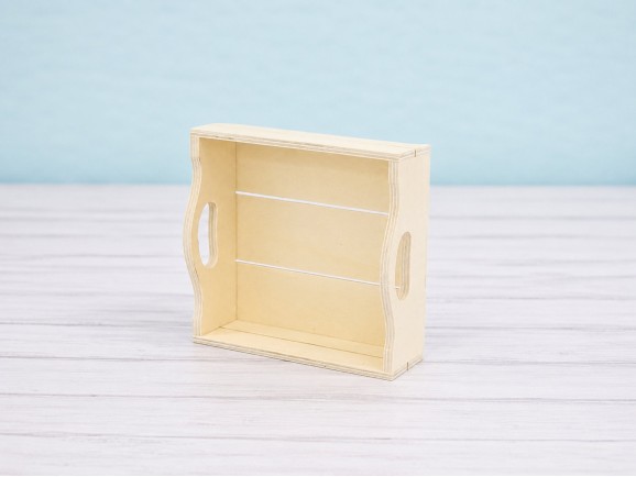 Square wooden basket box with handles 16.5x16.5x6.5 cm. Ref.AW8781