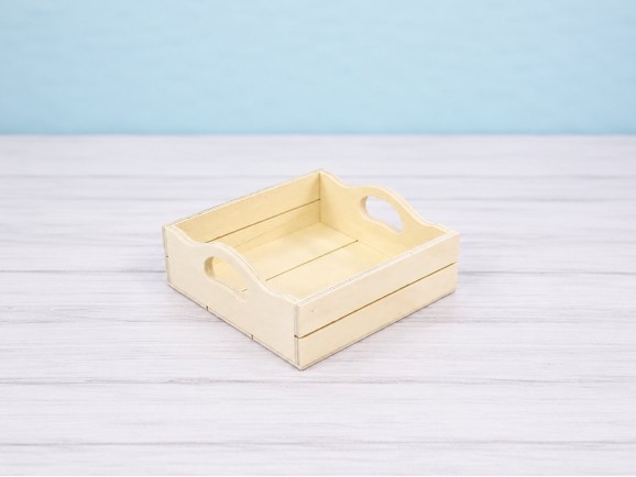 Square wooden basket box with handles 16.5x16.5x6.5 cm. Ref.AW8781